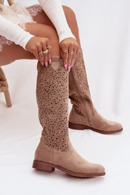 Boho Lace Up Openwork Flat Heel Boots With Side Zip Comfort from B&Q