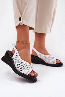 Natural Leather Lace Up Wedge Sandals With Buckle Comfort from B&Q