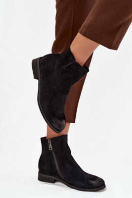 Suede Ankle Boots Flat Heel Zipper Closure For Everyday from B&Q