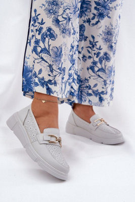 Natural Leather Moccasins With Gold Ornament Wedge Comfort from B&Q