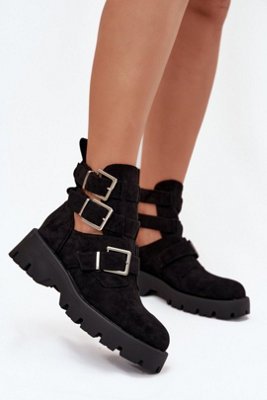 Flat Heeled Ankle Boots With Cut Outs And Silver Buckles from B&Q