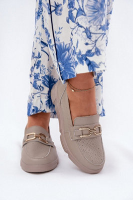 Natural Leather Moccasins With Gold Detail Wedge Heel Comfort from B&Q