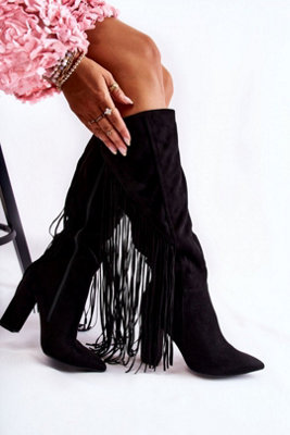 Pointed Toe Tassel Heel Boots With Stable Post Heel Side Zip from B&Q