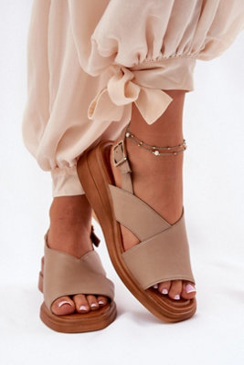 Jezzi Leather Wedge Sandals With Adjustable Buckle Strap