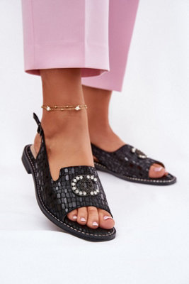 Suede Leather Flat Sandals With Buckle Closure And Comfort Insole from B&Q