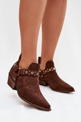 Slip On Ankle Boots With Low Heel Pointed Toe Cutouts And Straps from B&Q