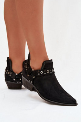 Stylish Slip On Ankle Boots Low Heel Pointed Toe Cutouts from B&Q
