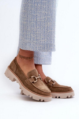 Natural Suede Slip On Loafers With Decorative Front Flat Heel from B&Q