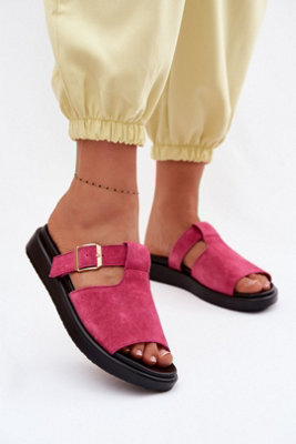 Suede Platform Slide Sandals With Gold Buckle Strap Comfort from B&Q