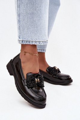 Moccasin Bow Loafer Shoes With Rounded Toe Flat Heel Comfort from B&Q