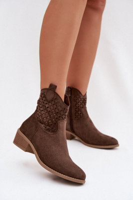 Openwork Ankle Boots With Side Zipper Suede Leather Insole from B&Q