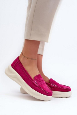 Natural Suede Platform Moccasin Shoes With Rounded Toe Comfort from B&Q
