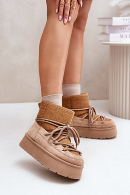 Stylish Platform Snow Boots With Fur Lining And Front Lacing from B&Q