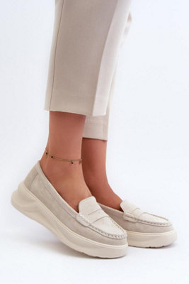 Natural Suede Moccasins Platform With Rounded Toe Comfort from B&Q