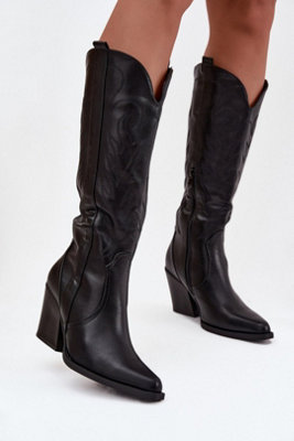 Cowboy Slip On Leather Boots With Cut Out Column Heel Zipper from B&Q