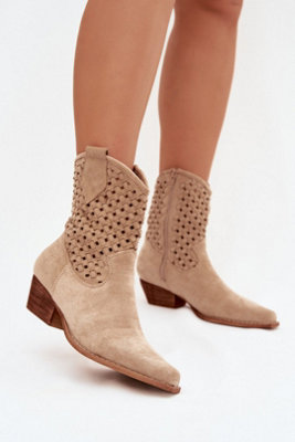 Lattice Suede Ankle Boots With Beveled Low Heel Zipper Closure from B&Q