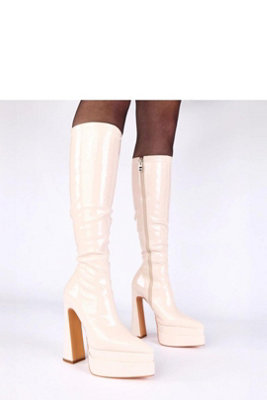 Sleek High Shaft Heel Boots With Lacquered Leather Finish from B&Q