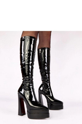 Sleek High Shaft Lacquered Stiletto Heel Boots With Platform from B&Q