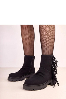 Fashion Faux Suede Ankle Boots Thick Sole With Fringe Comfort