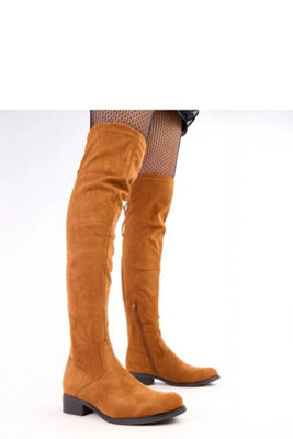  - Thigh High Suede Look Boots With Low Heel Zip Comfort Lining