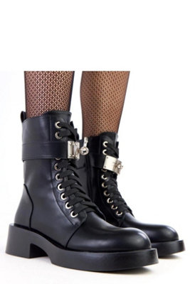 Ankle Bootie Decorative Strap Double Lace Zip 5Cm Heel Stable