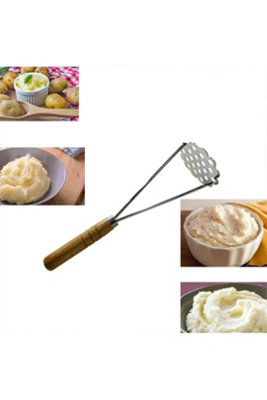 Steel Potato Masher With Wooden Handle For Kitchen Prep