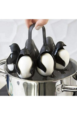  - Penguin Egg Cooker Holder 6 Eggs Soft Hard Boiled Rack Black