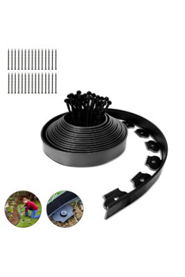  - 10M Flexible Garden Lawn Edging Border With Pegs Black Plastic