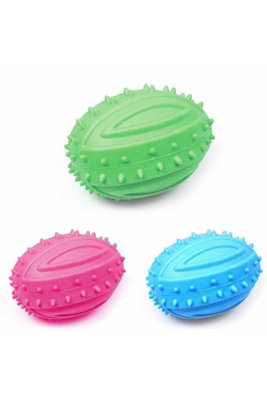 13 Cm Squeaky Rugby Shaped Ball Dog Toy Assorted Colours