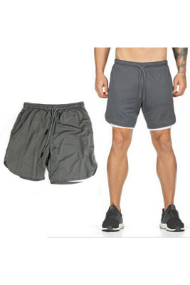 B&Q Gym Mens Double Layer Running Training Shorts With Pockets