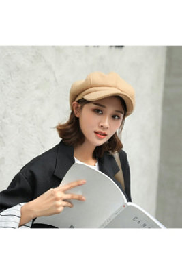 Autumn Winter Beret Newsboy Style Solid Felt Adjustable Cap from B&Q