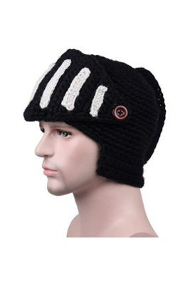 Black Crochet Roman Knight Helmet Beanie Hat With Removable Mask from B&Q