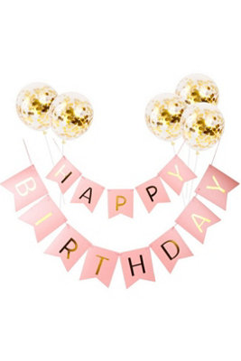 Pink Happy Birthday Bunting Banner Foil Confetti Latex Balloons from B&Q