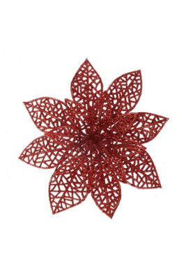  - Poinsettia Flower Glitter Clip Christmas Tree Decoration Assorted