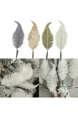  - 6 Pack Christmas Clip On Feather Bauble Ornaments Silver