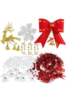 Christmas Bowknot Ribbon Snowflake Deer Jingle Hanging Decor Kit from B&Q
