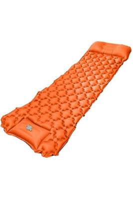 - Orange Inflatable Camping Sleeping Mat Mattress Pillow Foot Pump