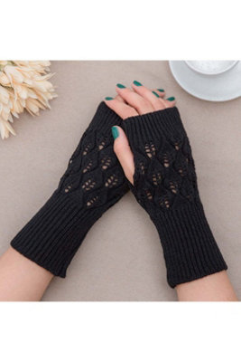Long Knit Fingerless Arm Warmers With Thumb Hole Gloves from B&Q