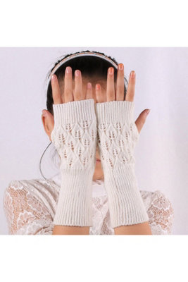 Long Knitted Fingerless Arm Warmers Soft Thumb Hole Gloves from B&Q
