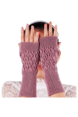  - Winter Long Fingerless Hand Warmers Knitted Gloves Pink