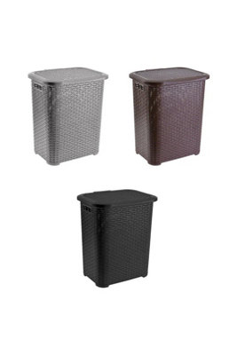 45L Plastic Rattan Laundry Basket With Lid Clothes Hamper from B&Q