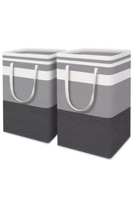 2 Pack 75L Folding Laundry Hamper Basket With Handles Grey Black