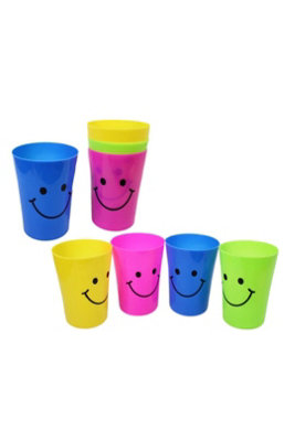 - Childrens Smiley Face Plastic Drinking Cups 4 Pack Random