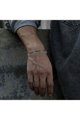  - Thai Mens Vintage Twisted Cuff Open Bangle Alloy Bracelet