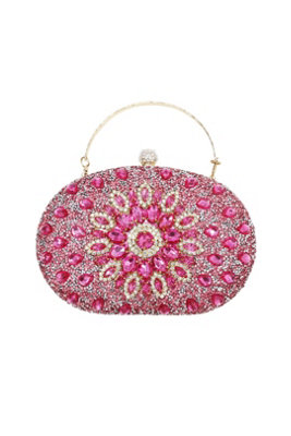  - Rose Red Sunflower Rhinestone Evening Round Clutch Purse Bag