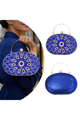  - Rhinestone Sunflower Round Clasp Evening Clutch Purse Crossbody