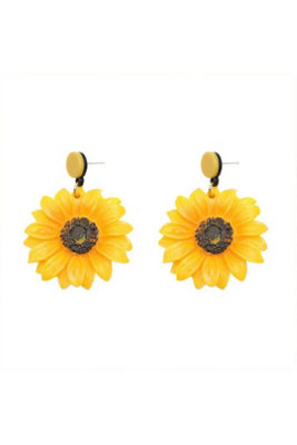 Orange Resin Flower Pendant Exaggerated Dangle Drop Earrings