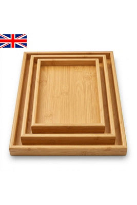 3 Piece Bamboo Wooden Serving Trays Set Food Platter Dinner