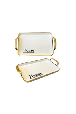 Rectangular Serving Tray With Gold Rim And Handles 38.5X28X2.5 Cm from B&Q
