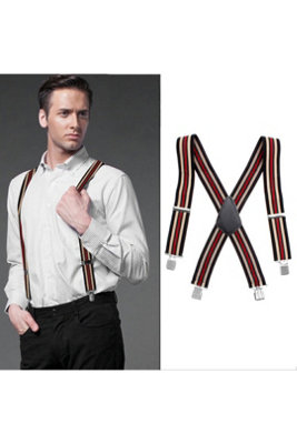 50mm Adjustable Stripe Plain Braces Suspenders X Back Unisex from B&Q